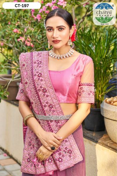 CHANSI TRENDZ CT-197 DESIGNER NET EMBROIDERY AND DIAMOND WORK SAREE WHOLESALER IN INDIA